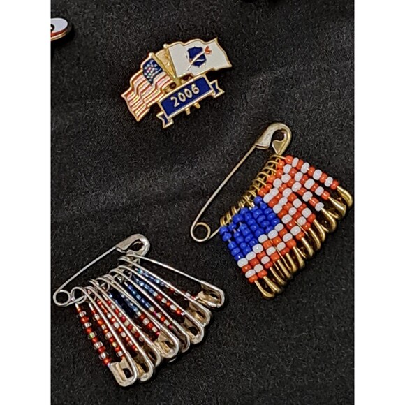 Vintage Patriotic Red White Blue Pins & Red Wing Shoe Charm - Picture 2 of 6